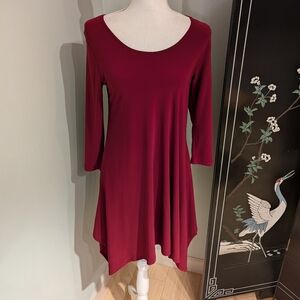 Clara Sun Woo Womens XS Short Dress Or Long Tunic Burgundy Red Stretchy Knit 164